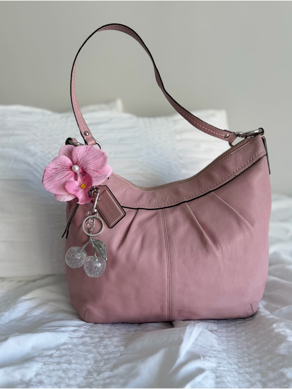 Vintage Coach Pink Leather Soho Pleated Hobo Bag